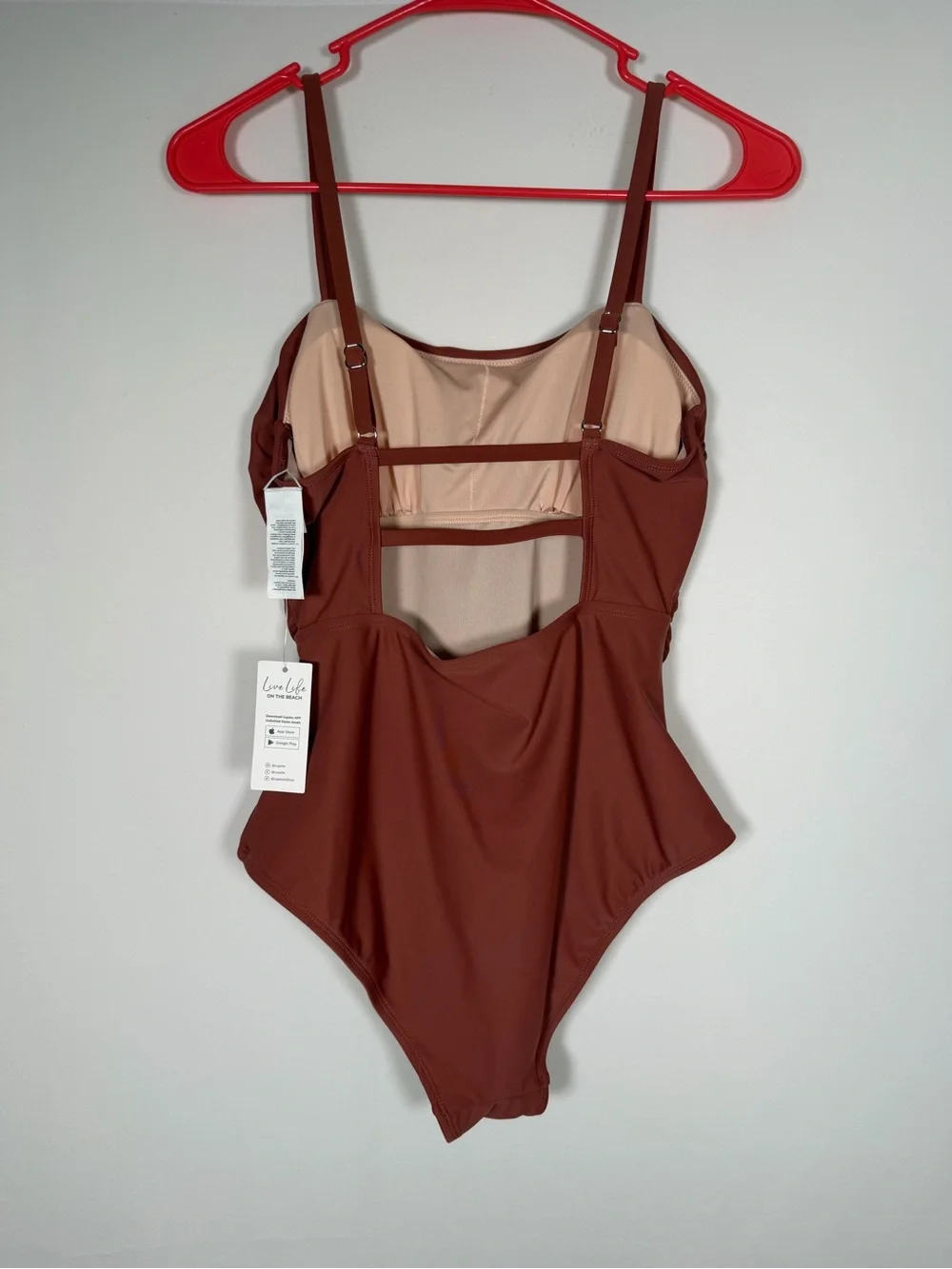 NWT Rust One-Piece Swimsuit with‎ Ruching Stappy Back